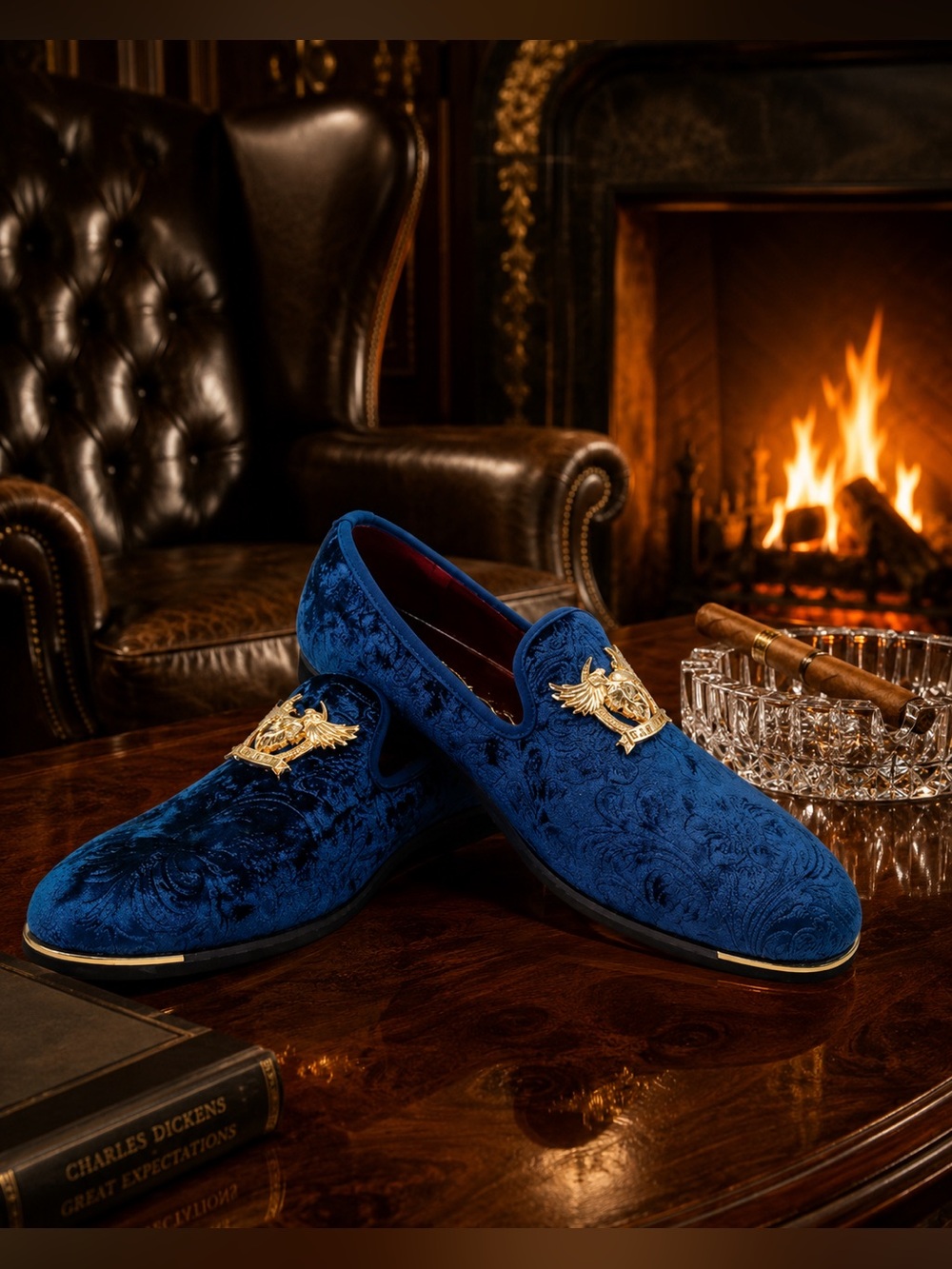 Smoking Slippers | Men’s Blue Velvet Slip-on